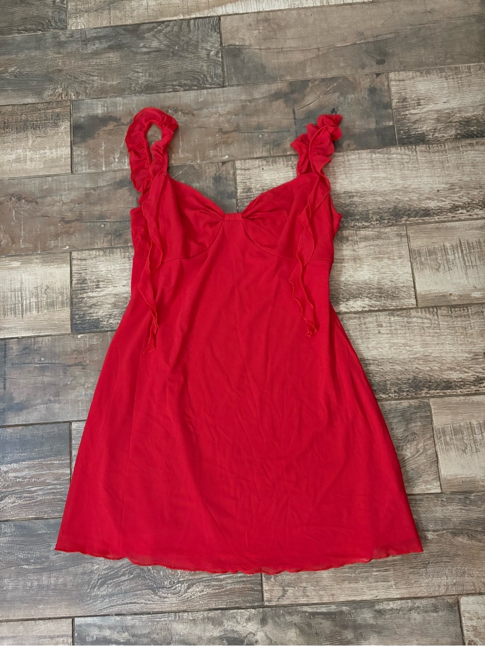 Red Ruffled-Strap Mini Dress - Feminine A-Line